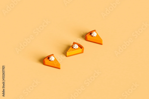 three stylized pumpking pie slices photo