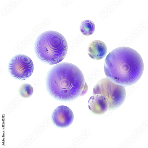 Abstract 3d object metal balls purple gradient colors background.
