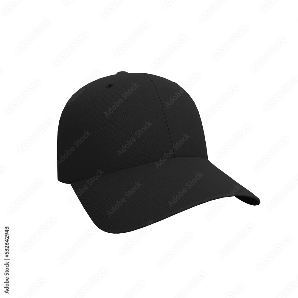 Black Cap on White Background for Mockup. 3D Illustration. File with Clipping Path. Black Cap on White Background for Mockup. 3D Illustration. File with Clipping Path.