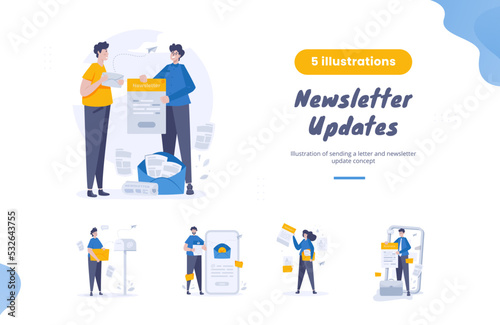Flat design mailing newsletter update illustration bundle pack