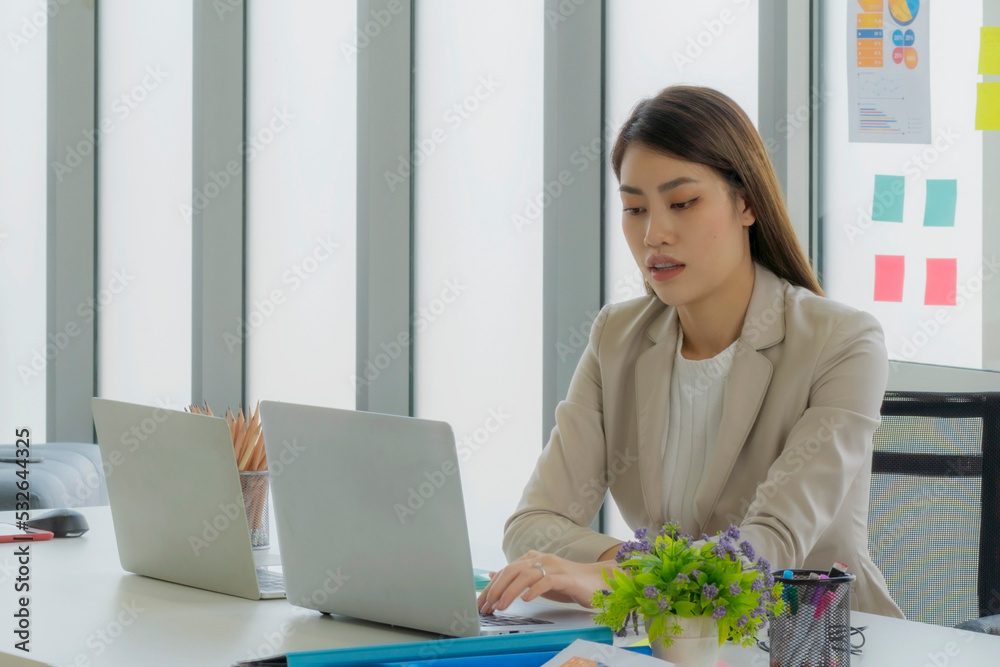 Young attractive Asian businesswoman using notebook computer. Young attractive Asian businesswoman using notebook computer.