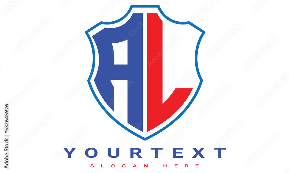 Fototapeta premium AL Two letters shield logo design.
