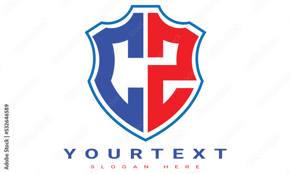Fototapeta premium CZ Two letters shield logo design.