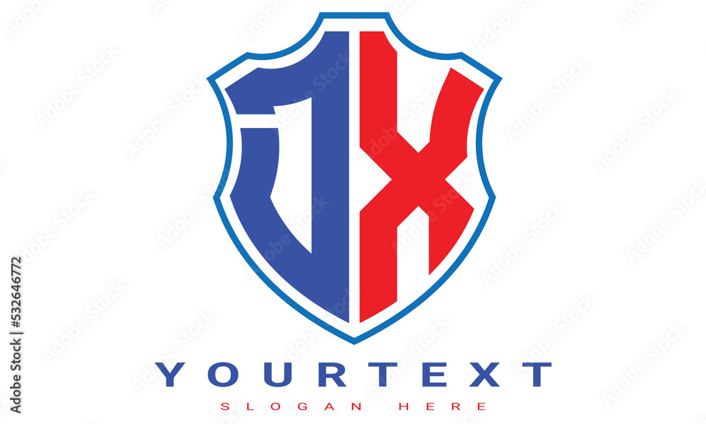 Fototapeta premium DX Two letters shield logo design.