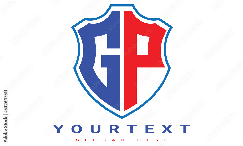 Fototapeta premium GP Two letters shield logo design.
