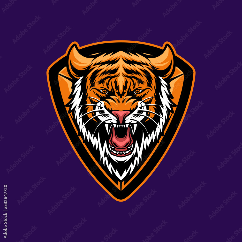 Tiger logo head mascot esport design with purple background Tiger logo head mascot esport design with purple background