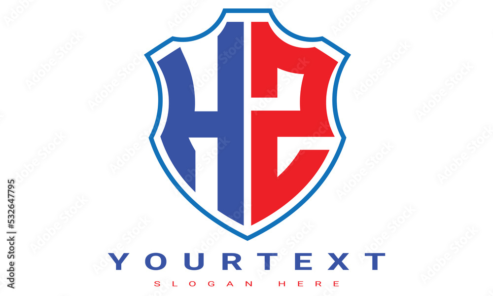 Fototapeta premium HZ Two letters shield logo design.