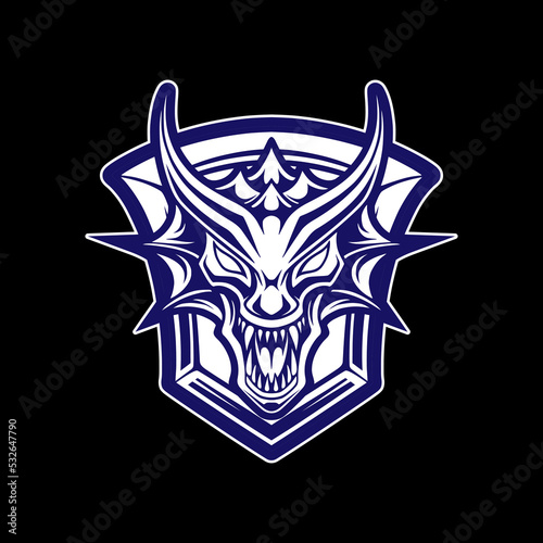 Fototapeta Naklejka Na Ścianę i Meble -  Dragon logo vector mascot esport design illustration with blue and white shield