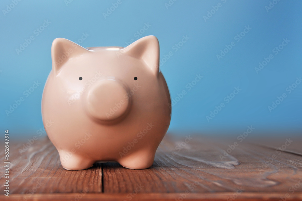 Fototapeta premium Piggy bank on a light background, a symbol of money accumulation