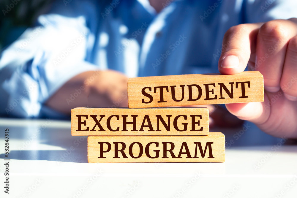 Wooden blocks with words 'Student Exchange Program'. Wooden blocks with words 'Student Exchange Program'.