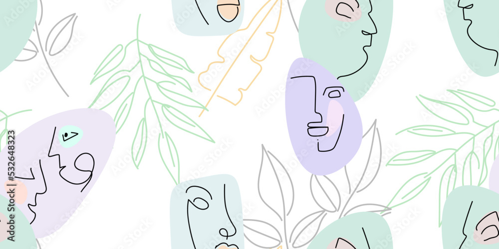 Face line pattern. Minimal art one line drawing.