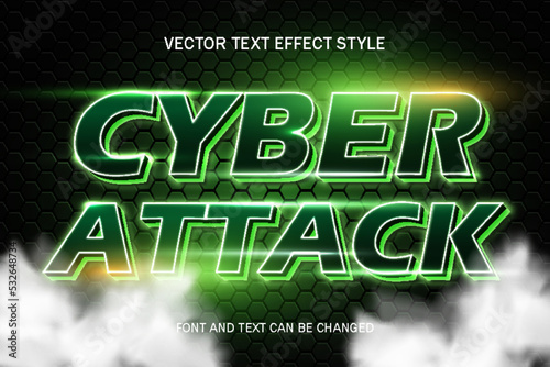 cyber attack neon light font typography lettering 3d editable text effect font style template background