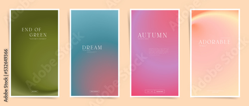 Japanese autumn neon gradient cover template design vertical story set for poster, social media post and vibes album. Neo cyberpunk gradient bright post. Vector fall colors space vivid set.	