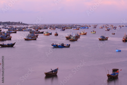 Dawn scenery of fishing port in Mui Ne, Vietnam