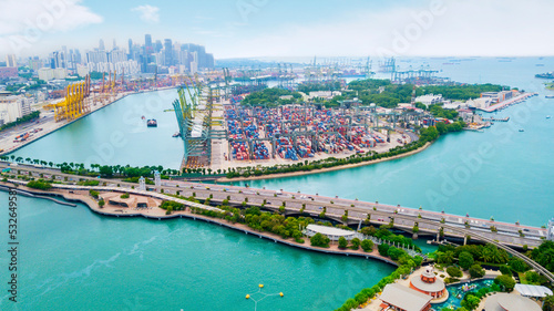 Drone view of Sentosa gateway near Brani terminal