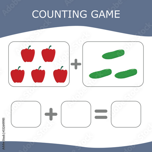 Counting Game for Preschool Children. Worksheet for preschool kids, kids activity sheet, printable worksheet
