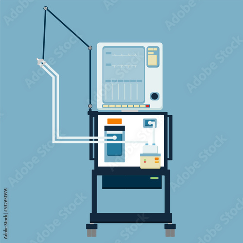 Ventilator, used to help patients by moving the ventilated air in and out of the lungs to deliver air to patients whose bodies cannot breathe or insufficient breathing. Life Support or Resuscitation