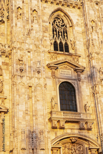 Architectural details with the exterior of the Milan Duomo © condruzmf