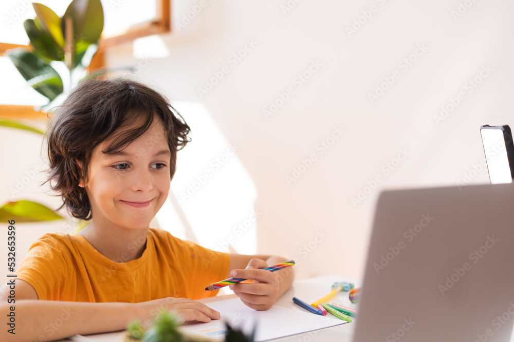 Child on online lesson, distance education Child on online lesson, distance education