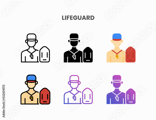 Lifeguard people icon set with line, outline, flat, filled, glyph, color, gradient. Can be used for digital product, presentation, print design and more.