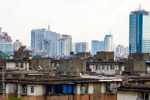 Old residential areas and residential buildings in the city