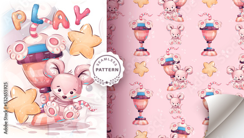 Cute mouse winner - seamless pattern