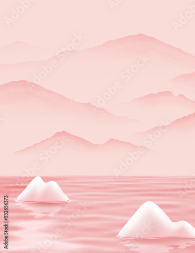 Pink monotone landscape painting