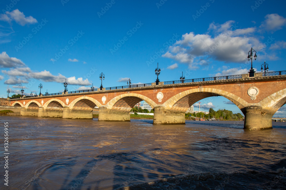 stone bridge in france pont de pierre in Bordeaux city Aquitaine french southwest
