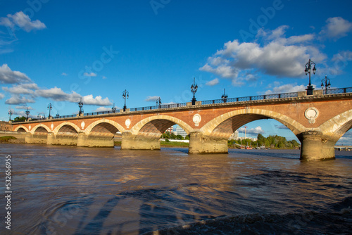 stone bridge in france pont de pierre in Bordeaux city Aquitaine french southwest