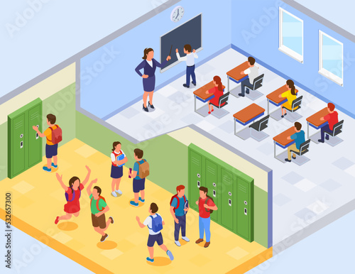 School Rooms Isometric Composition