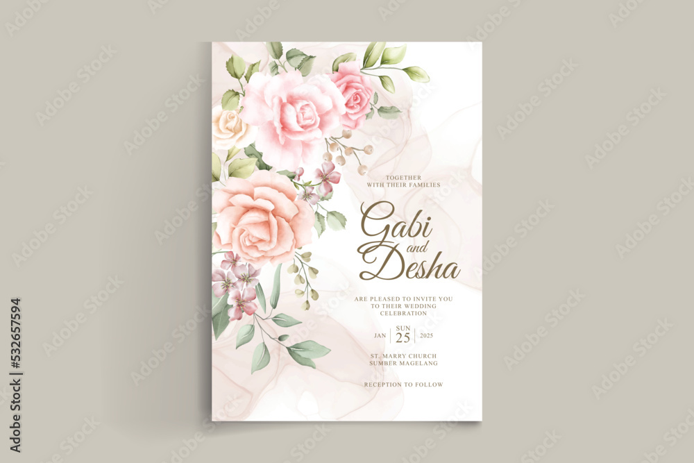beautiful watercolor roses wedding invitation