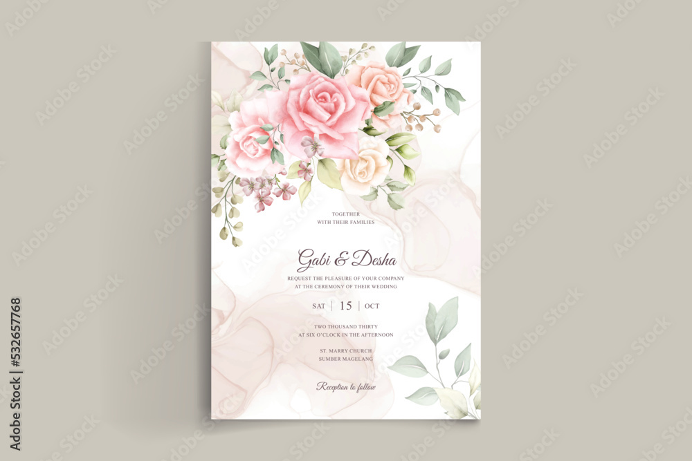 beautiful watercolor roses wedding invitation