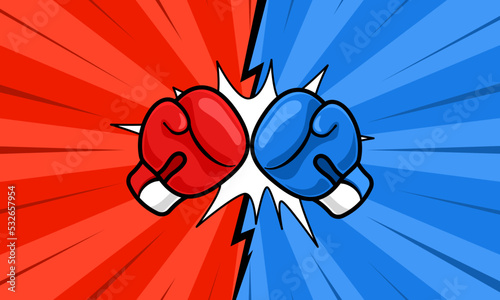 In the battle between red and blue Red gloves and Blue gloves collide. Red vs Blue. Red and blue battle.