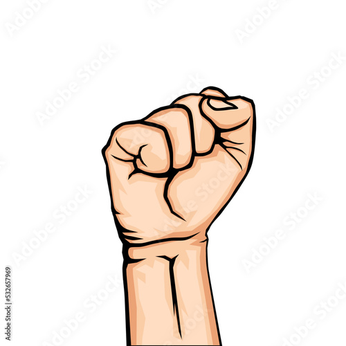 Raised fists symbolize people fighting for freedom