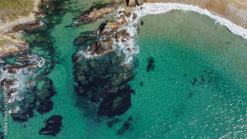 Vista a  rea con drone en la playa Valdovi  o  Ferrol  Galicia  Espa  a