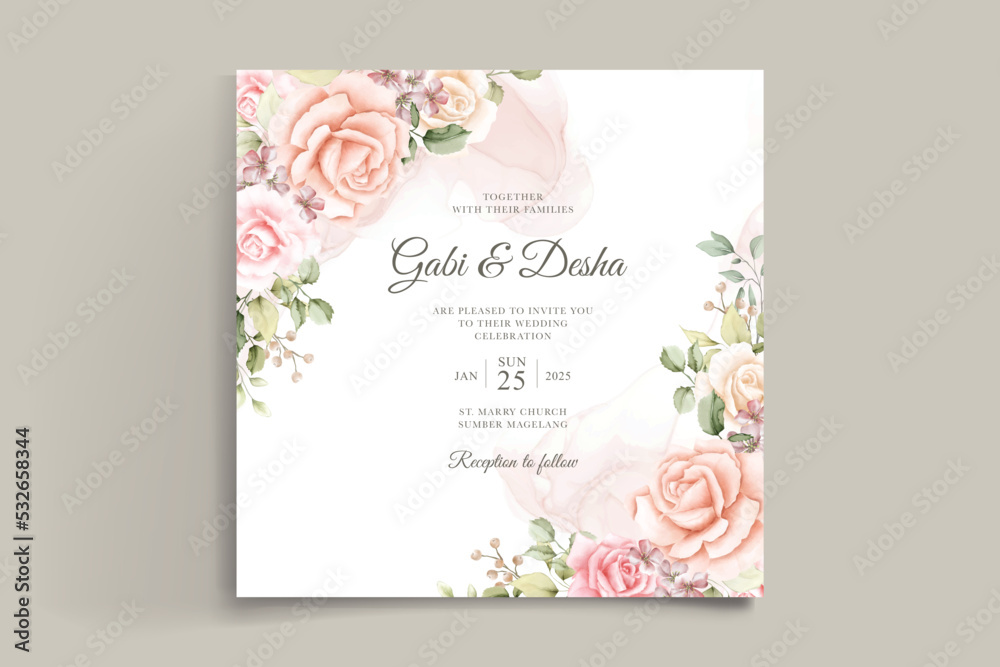 beautiful watercolor roses wedding invitation