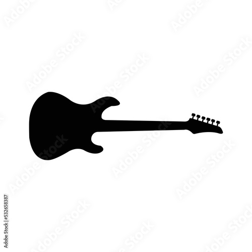 Black blues guitar icon. Simple illustration of black blues guitar vector icon logo isolated on white background,acoustic guitar silhouette,electric guitar vektor ilustration. © Nuryadin