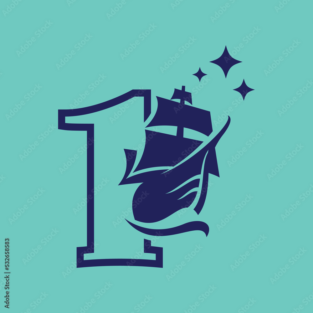 Numeric 1 Old Sail Boat Logo Numeric 1 Old Sail Boat Logo