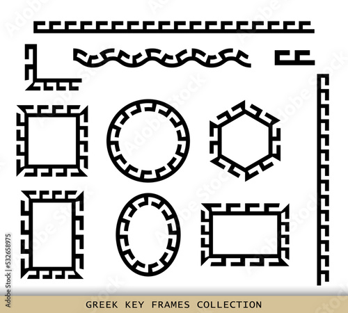 Ancient Greek black frames patterns collection, set of antique borders from Greece