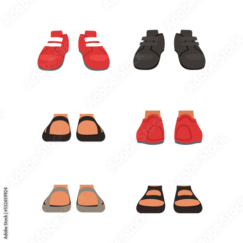 Footwear set. Stylish male and female shoes cartoon vector illustration