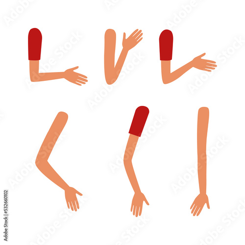 Human arms doing different gestures set. Body parts constructor for animation cartoon vector illustration