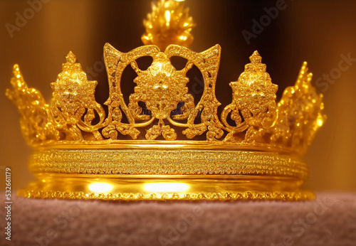 3d graphic illustration of golden royal king crone photo