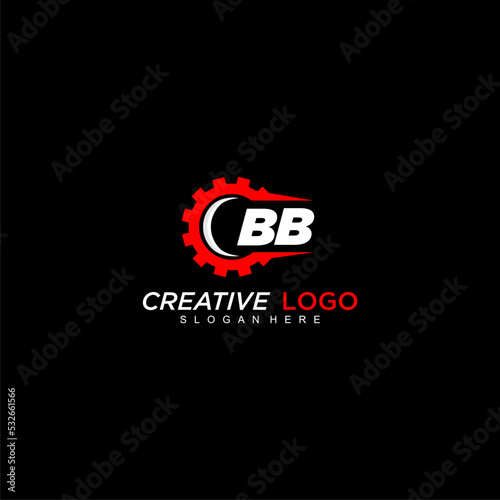 BB initial monogram for automotive logo with gear wheel image design vector