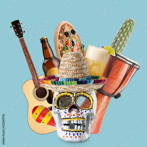 Fotografija Collage of Painted skull for Mexico's Day of the Dead (El Dia de Muertos) and di