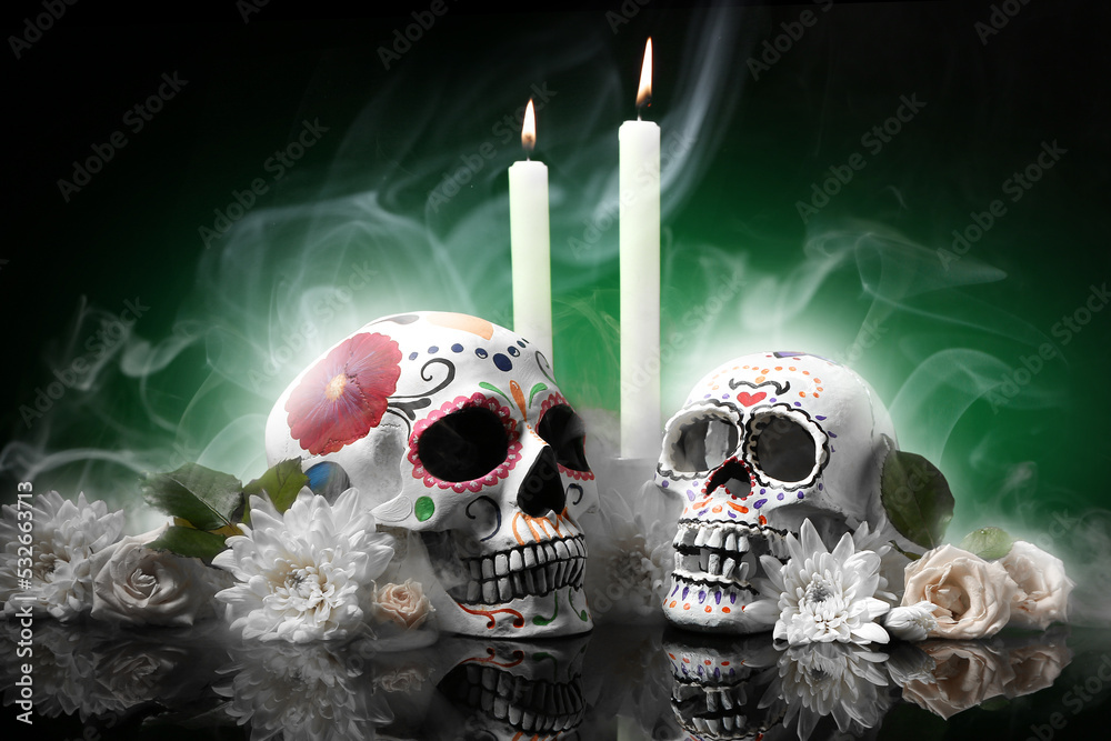 Painted human skulls for Mexico's Day of the Dead (El Dia de Muertos ...