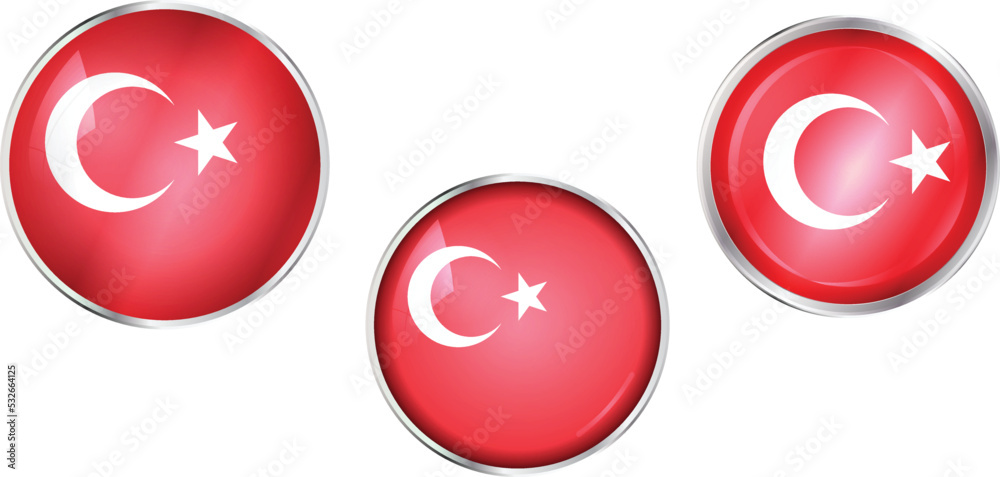 Round national flag pin of Turkey.Circular vector flag of Turkiye Round national flag pin of Turkey.Circular vector flag of Turkiye