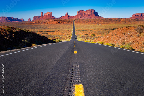 Obraz na płótnie Highway Road U.S. Highway 163 and Monument Valley at sunset, Arizona, USA w salonie