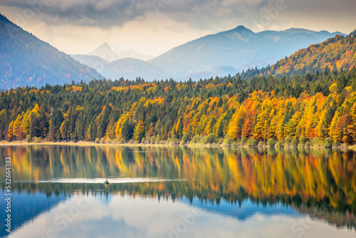 Sylvenstein Lake in Bavarian Alps at autumn, Southern Germany, near Austria