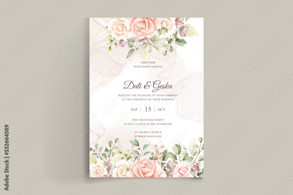Beautiful watercolor roses wedding invitation