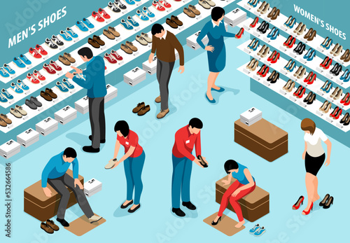 Isometric Shoes Store Composition